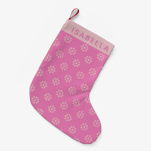 Personalised Name Pink Daisy Cheerful Christmas Small Christmas Stocking