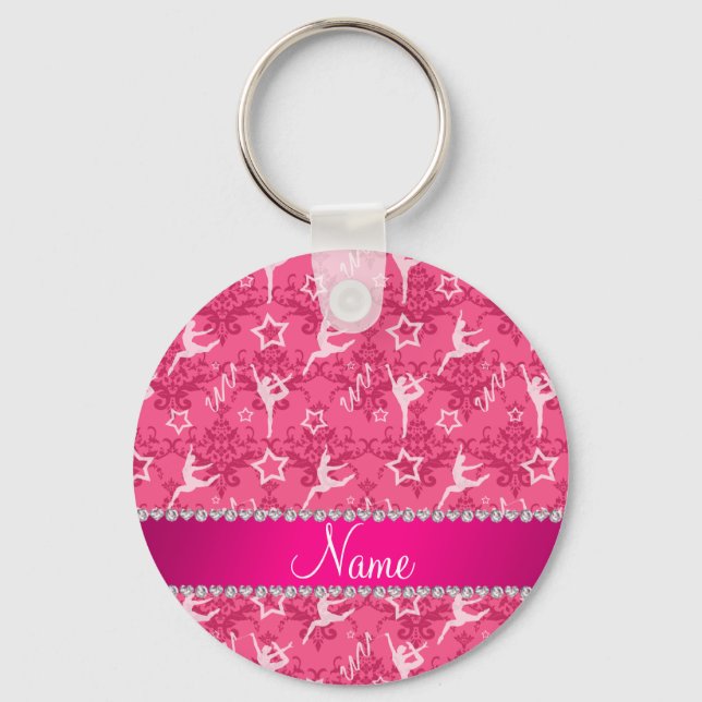 Personalised name pink damask gymnastics key ring (Front)