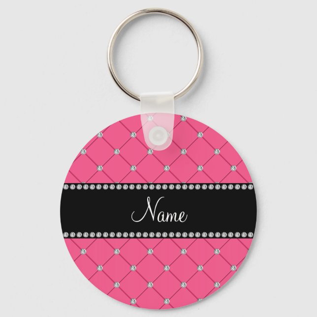 Personalised name Pink diamonds Key Ring (Front)
