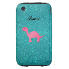 Personalised name pink dinosaur turquoise glitter