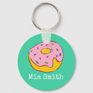 Personalised name pink doughnut cute key ring