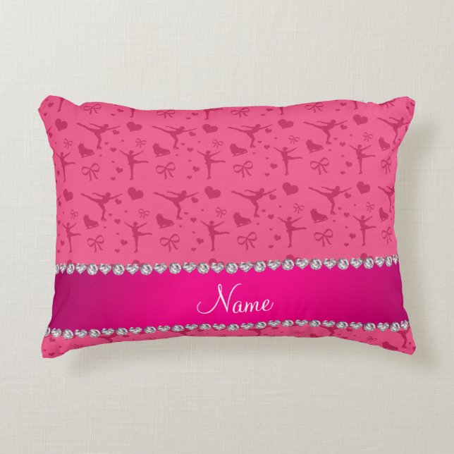 Personalised name pink figure skating decorative cushion (Front)