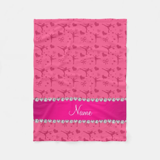 Personalised name pink figure skating fleece blanket (Front)
