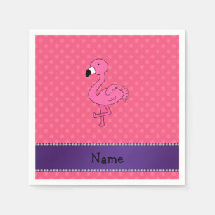 Personalised name pink flamingo pink polka dots napkin