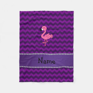 Personalised name pink flamingo purple chevrons fleece blanket