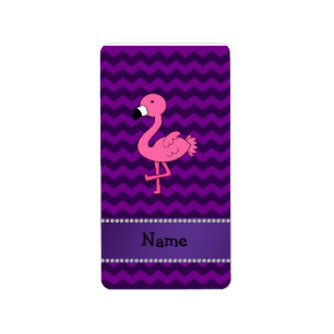 Personalised name pink flamingo purple chevrons label