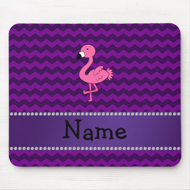 Personalised name pink flamingo purple chevrons mouse pad (Front)