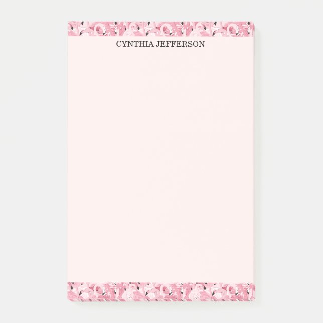 Personalised Name Pink Flamingo Tropical Pattern Post-it Notes (Front)