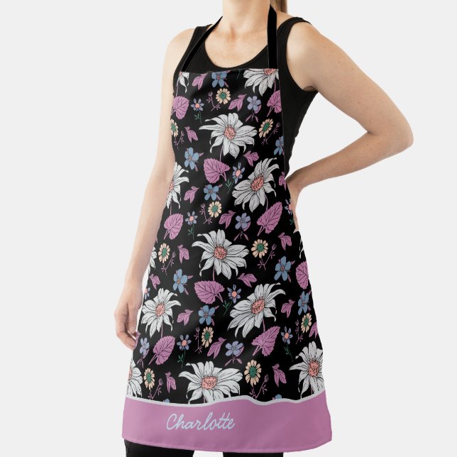 Personalised name pink floral seamless pattern apron (Insitu)