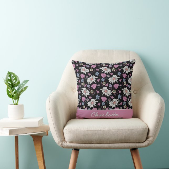Personalised name pink floral seamless pattern  cushion (Chair)
