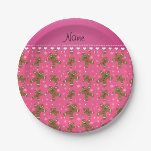 Personalised name pink gingerbread snowflakes paper plate