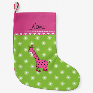 Personalised name pink giraffe green flowers small christmas stocking