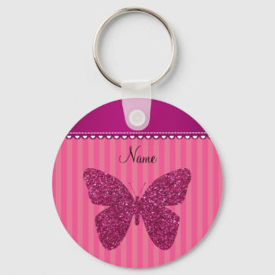 Personalised name pink glitter butterfly key ring