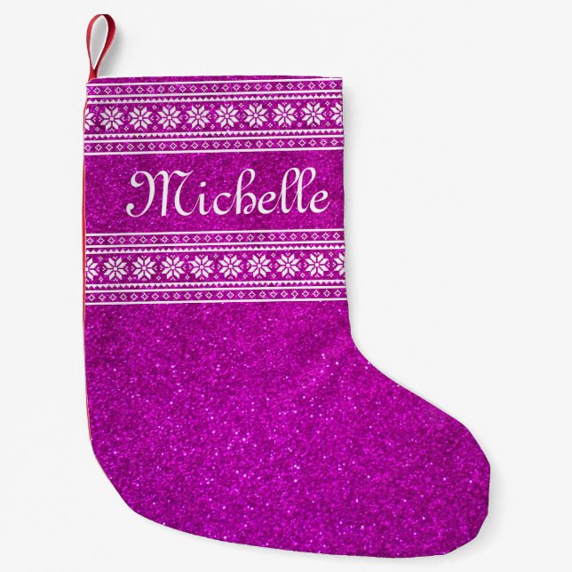 Personalised name pink glitter Christmas stocking (Front)
