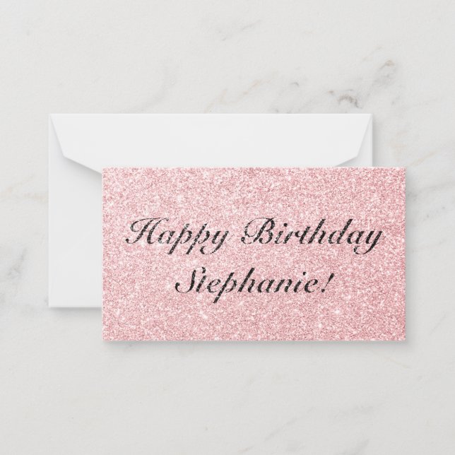 Personalised Name Pink Glitter Girls Birthday Card (Front)