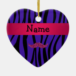 Personalised name pink glitter mustahce ceramic ornament