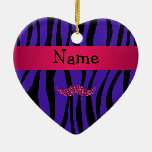 Personalised name pink glitter mustahce ceramic ornament (Front)
