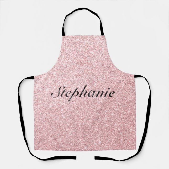 Personalised Name Pink Glitter Sparkle Style Apron (Front)