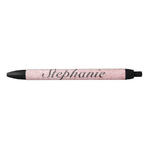 Personalised Name Pink Glitter Sparkle Style Black Ink Pen