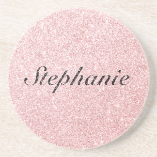 Personalised Name Pink Glitter Sparkle Style Coaster