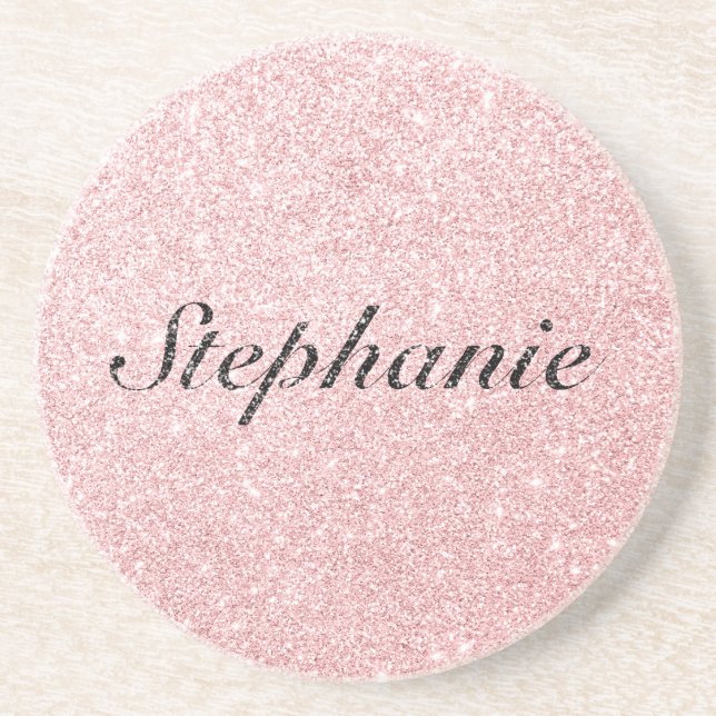 Personalised Name Pink Glitter Sparkle Style Coaster (Front)