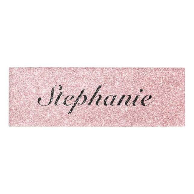 Personalised Name Pink Glitter Sparkle Style Name Tag (Front)