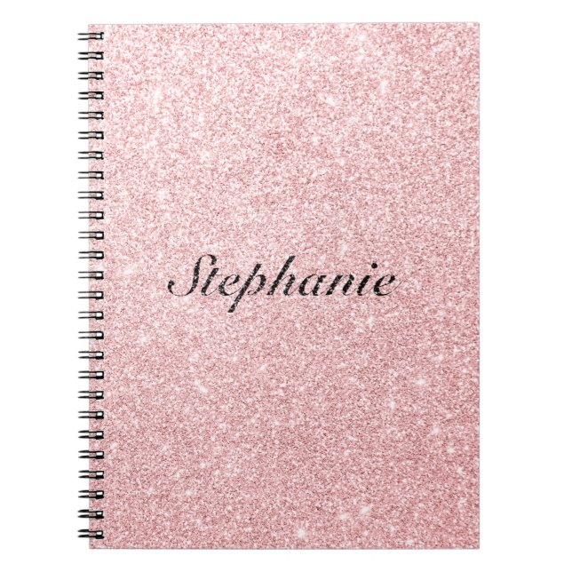 Personalised Name Pink Glitter Sparkle Style Notebook (Front)