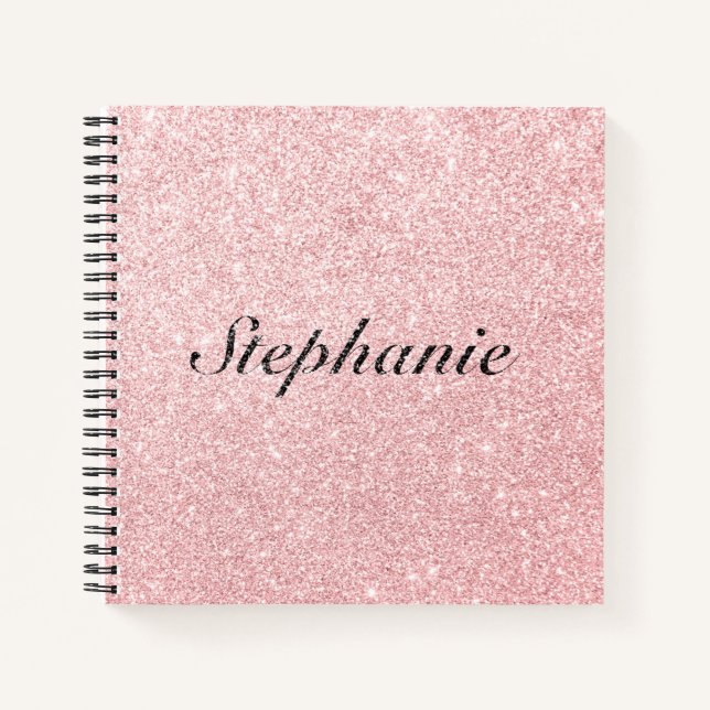 Personalised Name Pink Glitter Sparkle Style Notebook (Front)