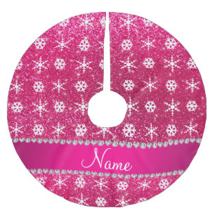 Personalised name pink glitter white snowflakes brushed polyester tree skirt
