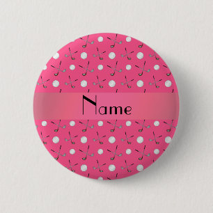 Personalised name pink golf balls 6 cm round badge