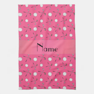 Personalised name pink golf balls tea towel