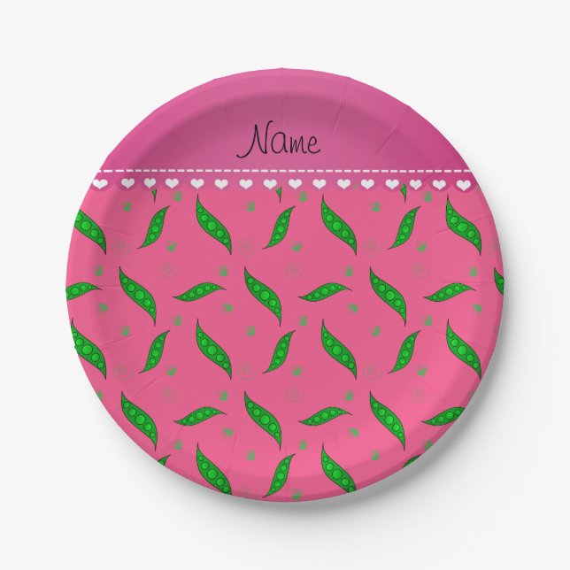 Personalised name pink green peapods paper plate (Front)