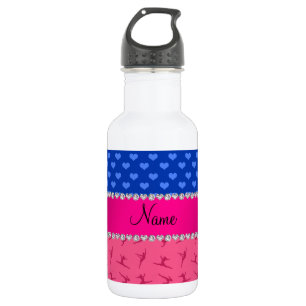 Personalised name pink gymnastics blue hearts 532 ml water bottle