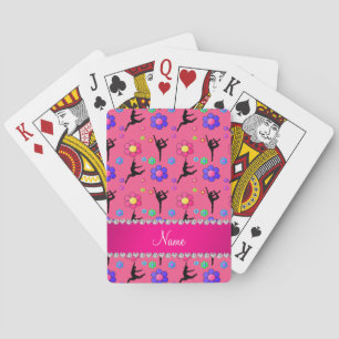 Personalised name pink gymnastics flowers playing cards