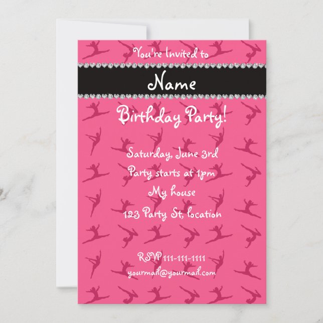 Personalised name pink gymnastics pattern invitation (Front)