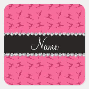 Personalised name pink gymnastics pattern square sticker