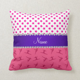 Personalised name pink gymnastics pink stars cushion