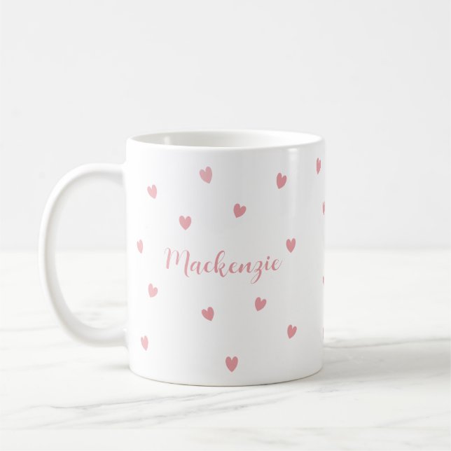 Personalised Name Pink Hearts Loved One Keepsake Coffee Mug (Left)