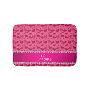 Personalised name pink hearts shoes bows bath mat