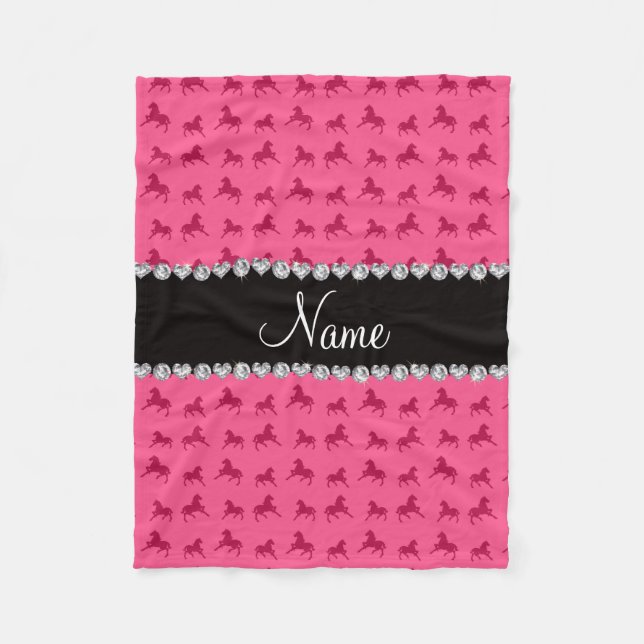 Personalised name pink horse pattern fleece blanket (Front)