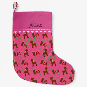 Personalised name pink horses barn grass small christmas stocking