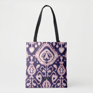 Personalised Name pink Ikat Pattern Bridesmaid Tote Bag