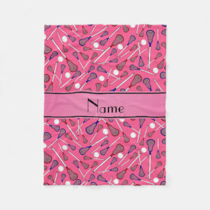 Personalised name pink lacrosse pattern fleece blanket