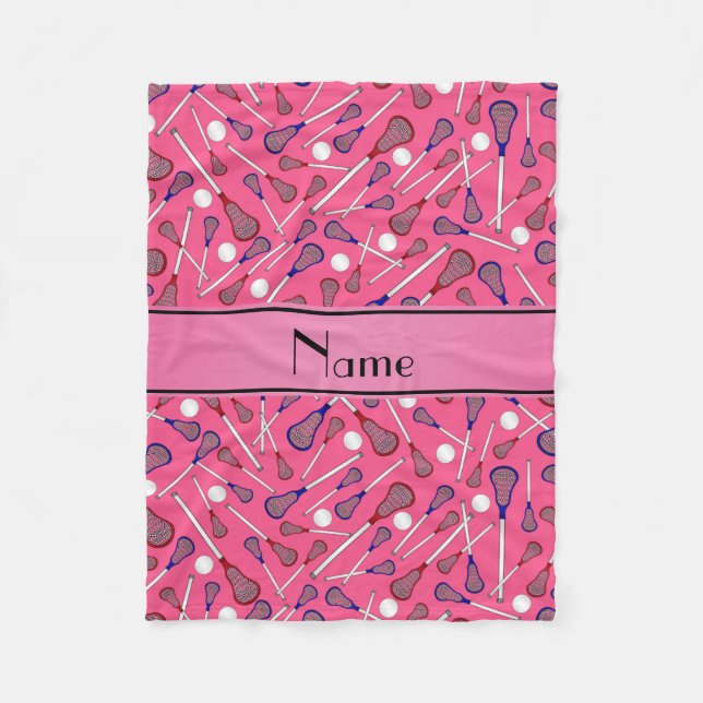 Personalised name pink lacrosse pattern fleece blanket (Front)