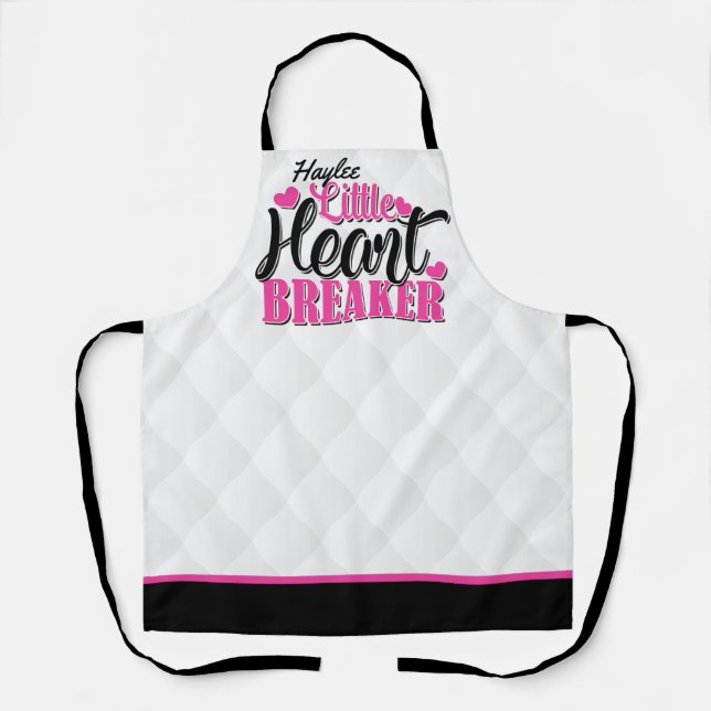 Personalised NAME Pink Little Heart Breaker Apron (Front)