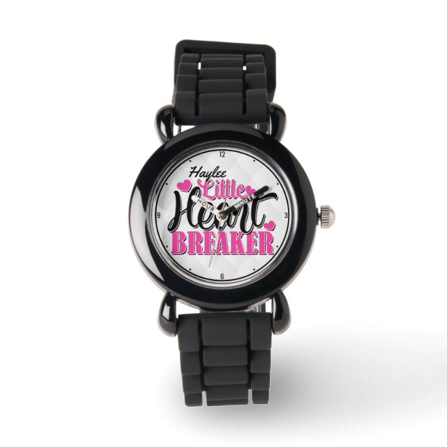 Personalised NAME Pink Little Heart Breaker Watch (Front)