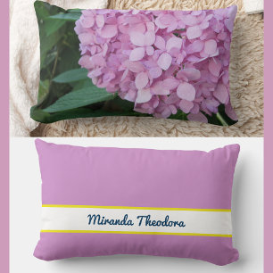 Personalised Name Pink Mauve Hydrangea  Lumbar Cushion
