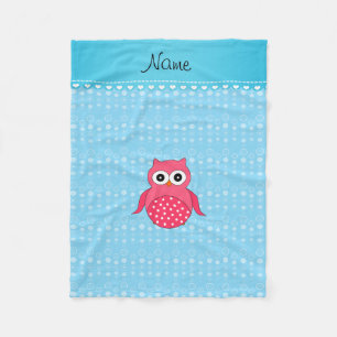 Personalised name pink owl blue bubbles fleece blanket