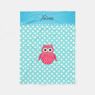 Personalised name pink owl blue polka dots fleece blanket