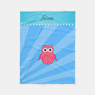 Personalised name pink owl blue sunburst fleece blanket